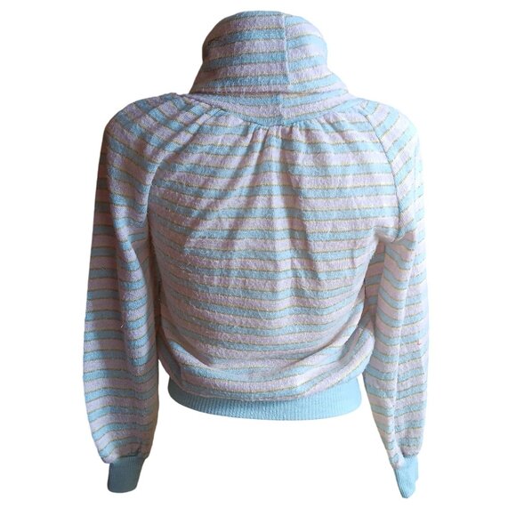 Vintage 1970s Dig It Striped Gold Thread Turtleneck Sweater M Pastel Pink - Picture 7 of 8